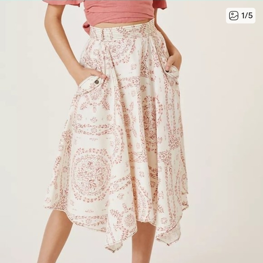 Anthropologie Pilcro New Cottage Floral Bandana Organic Cotton Midi Skirt Size M